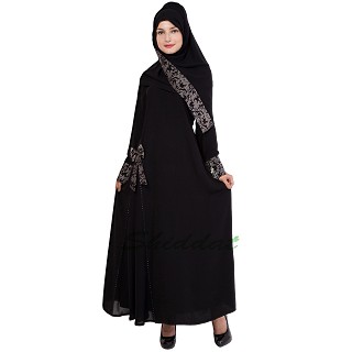 Layered abaya - Islamic dress with jaccard print patti